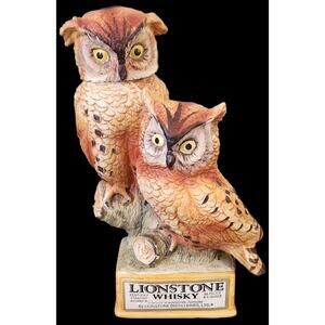 Empty Vintage 1973 Lionstone Whisky Screech Owls Porcelain Decanter 9" tall